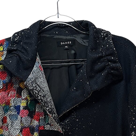 Damee Coat Abstract Painting 3 Button Half Black Half Multi XL Pockets Jacket - Picture 4 of 15